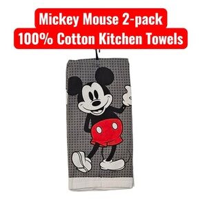 Disney Mickey Mouse Black Grey Red Cotton Kitchen Towels Brand New Gift Set of 2